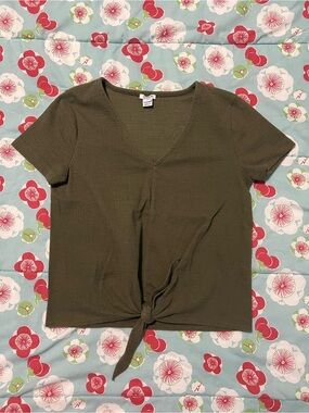 J. Crew Olive Tie-Front V-Neck size XS